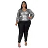 Mulheres Plus Size Camiseta Mulheres Roupas 5XL Camisas para Manga Longa Top Blusas V Pescoço Bodycon Moda Desgaste Atacado Gota 230905