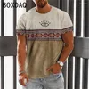Men's T Shirts Big Size Retro Color Block T-Shirt Summer Men Casual O-Neck Short Sleeve Tee 2023 Tribal Ethnic Style Street Personality Top