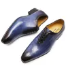 Robe chaussures Daniel italien hommes en cuir véritable bleu violet Oxfords hommes fête de mariage coupe entière formelle pour 230905