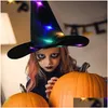 Party Hats Halloween Decoration LED -lampor Witch Costume Cosplay Props Masquerade Wizard Glowing Magic Hat Home Garden Decor Drop de Dhdvl