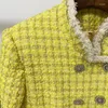Jaquetas femininas 2023 outono/inverno de alta qualidade pequena fragrância estilo colarinho corrente com borda frisada grosso tweed casaco