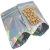 Packing Bags Wholesale 100Pcs Lot Resealable Stand Up Zipper Aluminum Foil Pouch Plastic Holographic Smell Proof Bag Food Storage Pa Otm7L