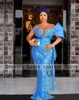 Party Dresses Aso Ebi Sky Blue Lace Mermaid Evening Africa For Women 2023 One Shoulder Pärled Applices Formal Wedding Clown