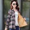 Women's Blouses Women Wool Thicken Plaid Shirts Female Flannel Full Cotton Cashmere M-5XL Winter Pockets Slim Tops Mujer