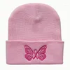Berretti Berretto con farfalla a nastro rosa per le donne Ragazze Consapevolezza del cancro al seno Cappello con teschio Moda ricamato a maglia Bonnet Regali per amici
