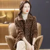 Women's Fur 2023 Winter Women Imitation Mink Velvet Coat Leopard Print Warm Soft Fleece Overcoat Turn Down Collar Single Breasted Outerwear