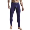 Vêtements de nuit pour hommes Hommes Sexy Gunmetal Séparé Thermique Élastique Pantalon Entrejambe Bulge Poche Leggings Chauds Haute Stretch Long John Bottoms Sous-Vêtements