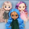 Poppen ICY DBS Boneka Blyth 1 6 Bjd Tubuh Bersama Kulit Gelap Wajah Berkilau Rambut Biru Putih Matte Multiwarna Anime Mainan 30CM 230905