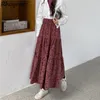 Spódnice kwiatowe kobiety w stylu francuskim jesień wiosna romantyczna cord o wysokim talii panie w pełni mecz delikatne vintage eleganckie nastolatki mody