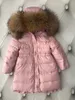 Детские пуховики для девочек и мальчиков, розовые пальто, дизайнерское пальто с капюшоном из лисьего меха, модная куртка для девочек и мальчиков, зимние теплые куртки на утином пуху, детская одежда, размер 100-160