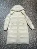 2023 Autumn Winter Women's White Duck Down Parkas Zip Jackets Hooded Striped Woman's Slim Long Coats MK23002