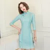 Roupas étnicas 2023 verão curto laço sexy cheongsam fresco banquete festa desempenho qipao jovens meninas estilo chinês vestido de noite para