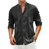 Men's Tracksuits Cuban Guayabera Shirts Linen Casual Long Sleeve Button Down Shirt Band Collar Summer Beach Tops 230906