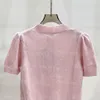 Rosa feminina malha camiseta carta strass design camisetas manga curta em torno do pescoço malhas topos