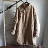 Abrigos de trinchera para mujer Mujeres sueltas Color sólido Tops acolchados Abrigo Parkas Mujer Vintage Otoño Invierno Soporte Collar Retro Damas Lino 2023