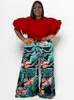 Kadınlar Plus Boyut Terzini Wmstar İki Parçalı Set Kadınlar 2023 Katı Gömlek Üstler ve Baskı Pantolon Cepleri Geniş Bacak Moda Eşleştirme Takım Damla 230905