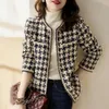 Women's Wool Blends Vintage Early Autumn Tweed Women Jacket ins Style Elegant Gentlewomen Black White Tweed Lady Winter Cardigan Outwear 230905