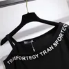 여자 플러스 사이즈 Tshirt 150kg 여름 oneshoulder 인쇄 편지 흉상 156cm 6xl 7xl 8xl 9xl 10xl 느슨한면 상단 검은 색 빨간색 230906