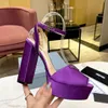 Silver Brand Sandals Women Platform Heels 13cm High Heel Designer Shoes Discal Leather Leather Leather Coled Strap Buckle Fish Fish Dress Triangle Triangle Decoration