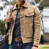 Jaquetas masculinas retro masculino óleo encerado jaqueta lona algodão cáqui uniforme militar luz casual trabalho estilo safari casacos homem roupas dos homens