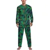 Pijamas masculinos Plantas Tropicais Pijamas Folhas Imprimir Homem Mangas Compridas Adorável Conjunto 2 Peça Casa Outono Terno Personalizado Presente