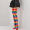 Femmes chaussettes arc-en-ciel genou haute grande taille bas mascarade coton longue couleur bonbon rayé Kawaii papa fille fête