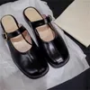 Scarpe eleganti Cintura con fibbia Cintura da donna in pelle verniciata Ciabatte nere per donna Punta rotonda Chaussure Femme Cinturino anteriore poco profondo Zapatillas De Mujer