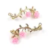 Backs Earrings Fashion Rose Leaf Flower Ear Cuff Earring Wrap Clip Lady Gold Pink