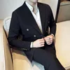 メンズスーツブランド服高品質のワッフルスーツジャケット/男性ファッションダブルブレストブレザー/メンズ韓国スタイルのグリーンドレスコート