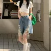 Kvinnors shorts S-5XL denim Kvinnor Hög midja Hål Jeans Summer Streetwear Korean Vintage Ejressed Wide Leg Short Pants