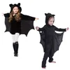Special Occasions Kid Girls Black Bat Costume Halloween Hooded Jumpsuit Romper Cosplay Outfit With Wings Ears Stockings For Child Teen 230906