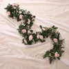 Couronnes de fleurs décoratives en soie artificielle rose vigne fleurs suspendues pour mur de Noël rotin fausses plantes feuilles guirlande romantique mariage décoration de la maison 230905