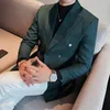 Erkek Suit 2023 Resmi Blazer Ceket Yakası Düz ​​İnce Uygun Sıradan Beyefendi Haki Erkekler Çift Kruvaze Düğün