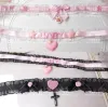 Choker Sweet Heart Gothic Pink Blakc Lace Cross Bownot Lolita Maid Cosplay Women Necklace D736 LL