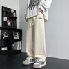 Calças masculinas outono perna larga homens moda oversized xadrez streetwear hip-hop solto reto mens baggy calças M-3XL