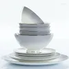 Dinnerware Sets Light Luxury Golden Edge Gradient Gray 60-Head Set Exquisite Gift Box Household Bowl Plate Combination