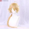 Cosplay perukları oyunu jenshin etkisi Aether cosplay peruk 80cm uzunluğunda küpeli örgü ısıya dayanıklı sentetik saç partisi anime peruk peruk kapağı 230906