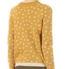 Women's Sweaters Women Fashion Yellow Round Neck Long Sleeves Pullover Jacquard Weave With Little Flowers