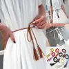 Boho dünner Taillen-Seilgürtel für Damen, einfacher PU-Leder-Quasten-geflochtener Selbstbindegürtel, 135 cm–175 cm