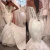 Lace Mermaid Wedding Dresses Crystals Beaded Sweetheart Corset Back Bridal Gowns Lace Up Floor Length Exposed Boning Wedding Dress330W