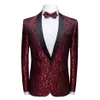 Brand Men Shawl Collar Wine Red Casual Suit Jacket Prom Party Blazer Man Coat Blazer Hombre Men Slim Fit Floral Masculino277e