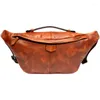 Sacs de taille Hommes Soft Handmake Distressed Cognac Cuir Sling Sac à bandoulière Homme Bandoulière pour hommes Moto Biker Voyage Poitrine Fanny Pack