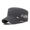 Basker mäns mesh platt topp mössor fast färg andas snabb torr militär mössa sommar utomhus kausal armé sol hatt snapback