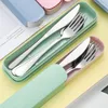 Dinnerware Sets Portable Cutlery Suit With Storage Box Chopstick Fork Spoon Knife Travel Tableware Set Camping CutleryStainless Steel