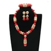 Halsbandörhängen Set Trendy Stone Bridal Jewelry Splendid Red African Pärlor och guldpärlade pendellat uttalande ABG25