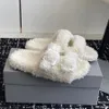 Luxury designer women furry slippers wool warm winter buckle fur slide sandals outdoors fashion home flat non-slip lazy mules Sizes 35-41 with box