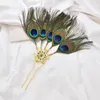 Grampos de cabelo étnica tradicional artesanal pavão pena vara flor forma liga mulheres hairpin declaração jóias acessórios