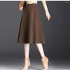 Gonne Casual Autunno Midi A-line Vita alta Gonna lunga da donna elegante Stile OL Moda coreana Lady da ufficio in lana