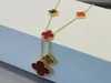 Vintage Pendant Necklace Copper Five Red Shell Four Leaf Clover Flower Charm Short Chain Necklace For Women Jewelry With Box Party Gift