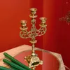 Candle Holders Brass Vintage Engraving Handmade Three-Head Candlestick European Style American Furnishings Decoration